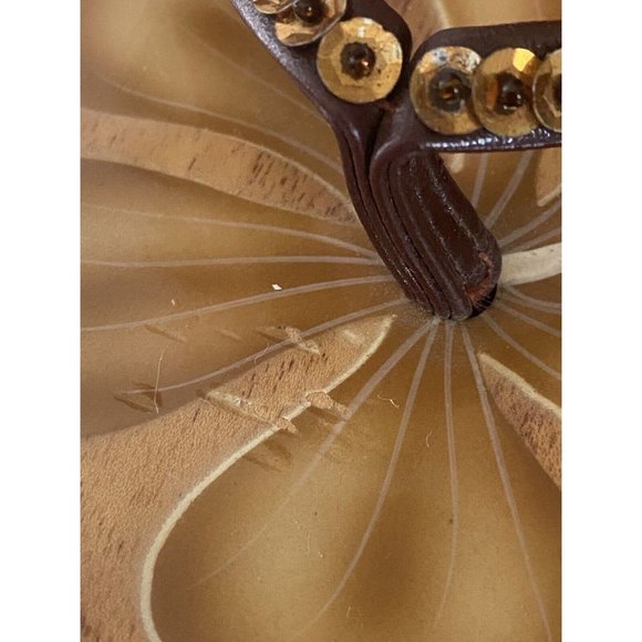 Wooden Womens Thong‎ Sequined Tropical Floral Painted Sandals Size L/9 Vintage - Picture 14 of 16